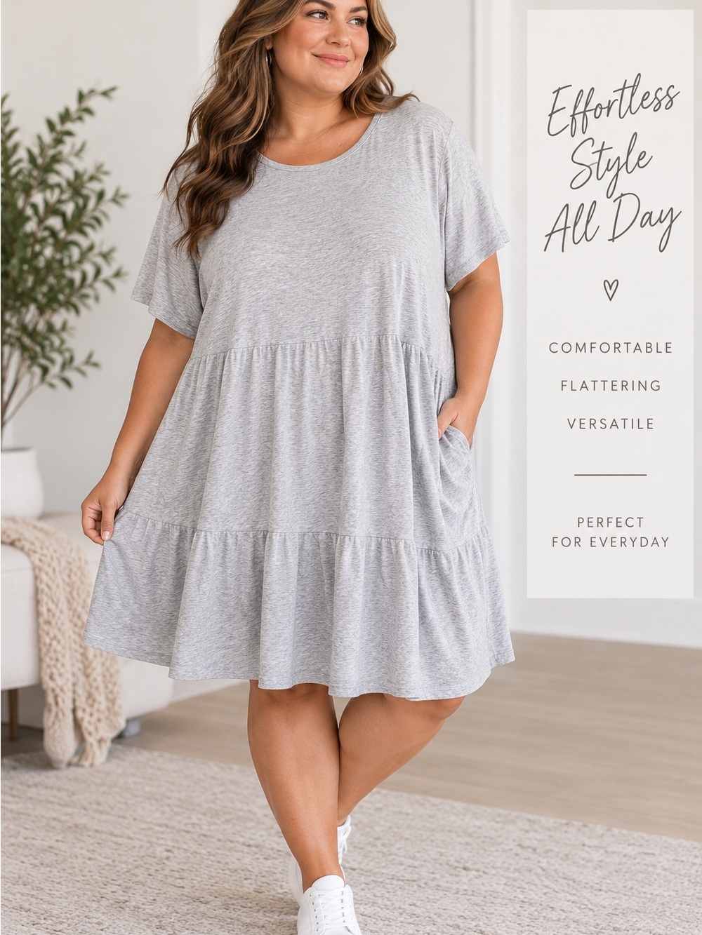 Terra & Sky 3X Gray Tiered T-Shirt Dress Plus Size